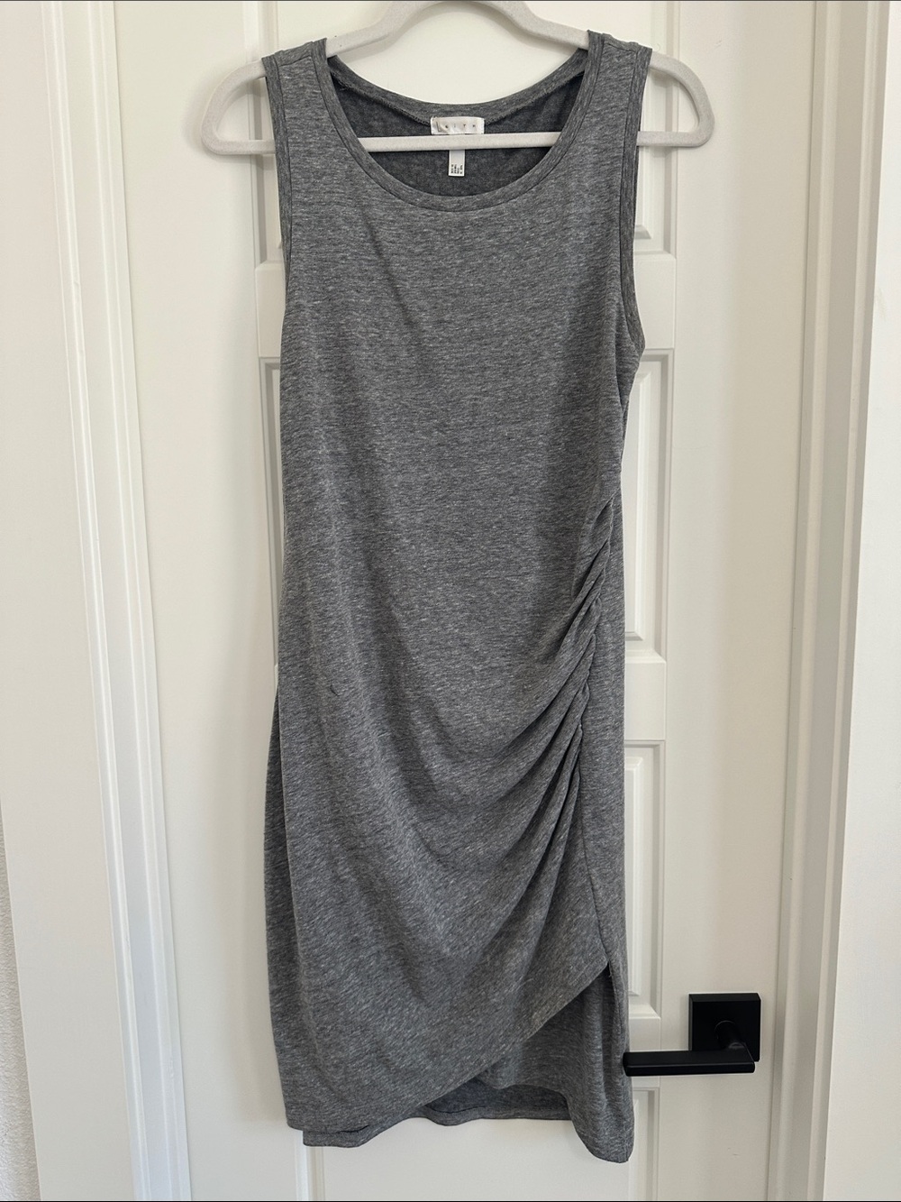 Leith Gray Sleeveless Ruched Midi Dress
